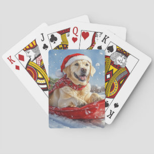 Labrador Dog in Sledge Let it Snow Christmas Poker Cards