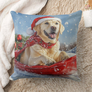 Labrador Dog in Sledge Let it Snow Christmas Throw Pillow