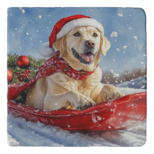 Labrador Dog in Sledge Let it Snow Christmas Trivet
