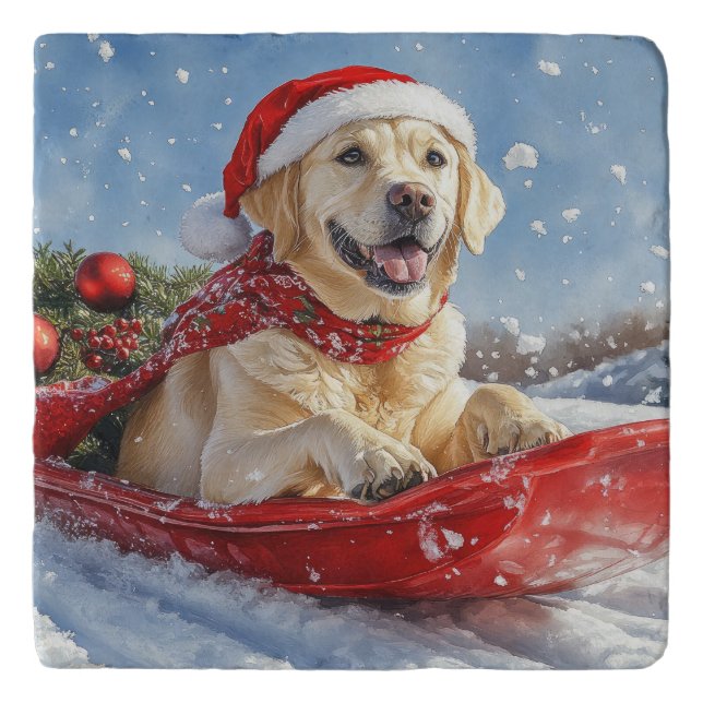 Labrador Dog in Sledge Let it Snow Christmas Trivet (Front)