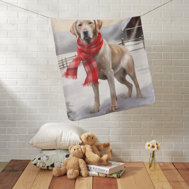 Labrador Dog in Snow Christmas Baby Blanket (In Situ)