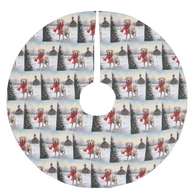 Labrador Dog in Snow Christmas Brushed Polyester Tree Skirt (Front)