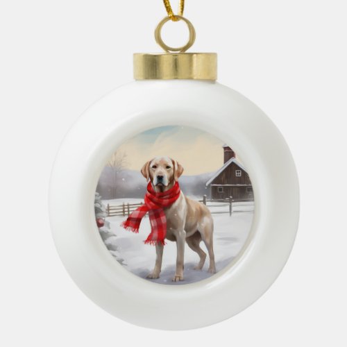 Labrador Dog in Snow Christmas Ceramic Ball Christmas Ornament