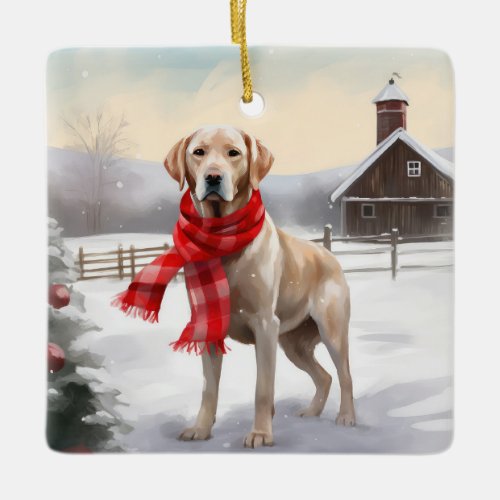 Labrador Dog in Snow Christmas Ceramic Ornament