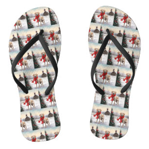 Labrador Dog in Snow Christmas Flip Flops
