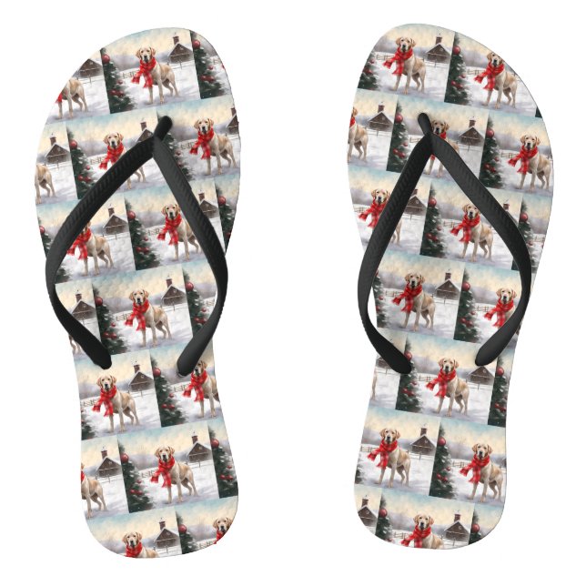 Labrador Dog in Snow Christmas Flip Flops (Footbed)