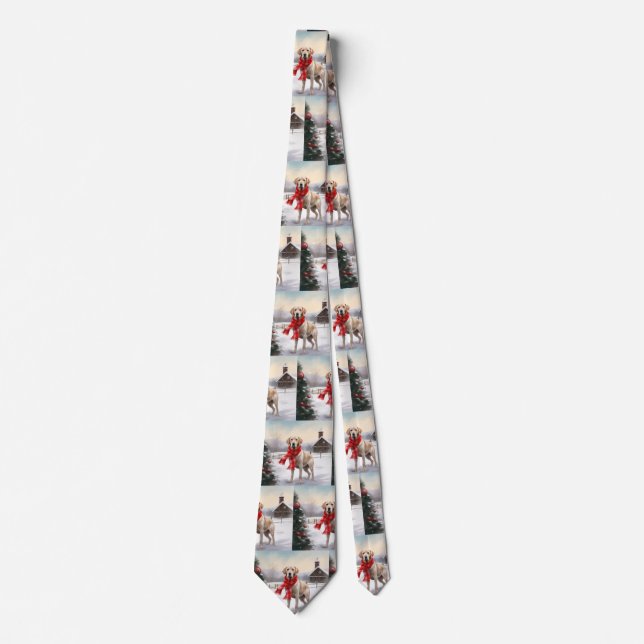 Labrador Dog in Snow Christmas Neck Tie (Front)