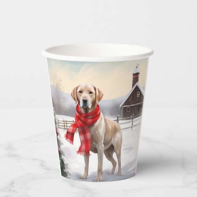 Labrador Dog in Snow Christmas Paper Cups (Front)