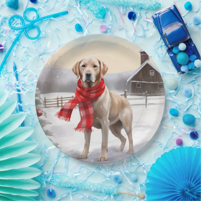 Labrador Dog in Snow Christmas Paper Plates (Party)