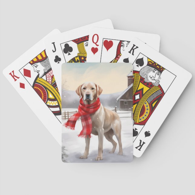 Labrador Dog in Snow Christmas Poker Cards (Back)
