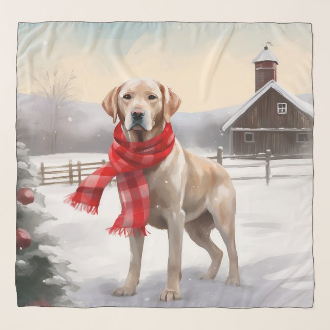Labrador Dog in Snow Christmas Scarf (Front)