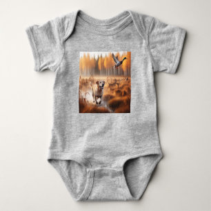 Labrador/dog in the autumn duck hunt baby bodysuit