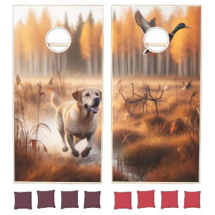 Labrador/dog in the autumn duck hunt cornhole set