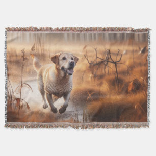 Labrador/dog in the autumn duck hunt throw blanket