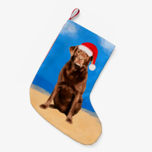 Labrador Dog on Beach Christmas Hat Small Christmas Stocking