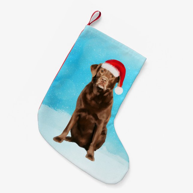 Labrador Dog on Beach Christmas Hat Small Christmas Stocking (Front (Hanging))