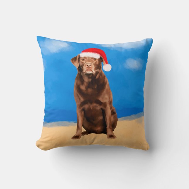 Labrador Dog on Beach Christmas Holiday Throw Pillow (Front)