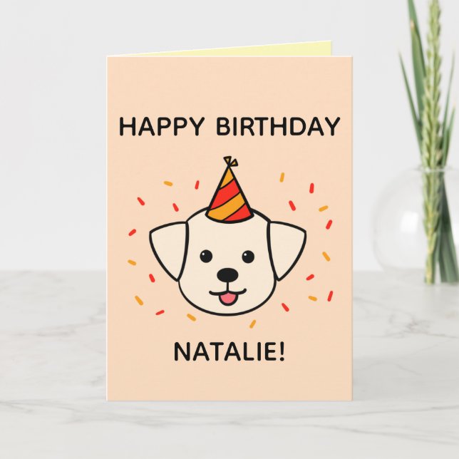 Labrador Dog | Orange & Red Birthday Folded Card (Front)