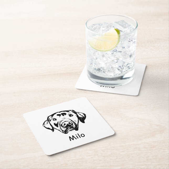 Labrador Dog Personalized Hand Drawing Square Paper Coaster (Insitu)