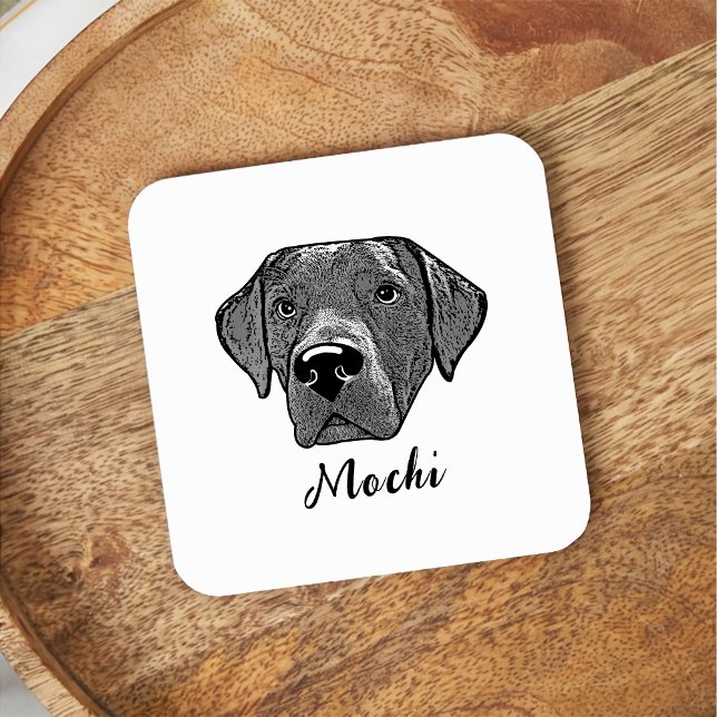 Labrador Dog Personalized Hand Drawing Square Paper Coaster (Creator Uploaded)