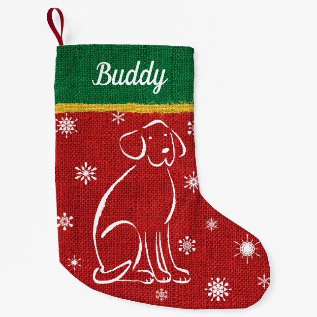 Labrador Dog Red Burlap Pet Christmas Stocking (Front)