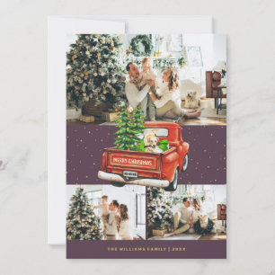 Labrador Dog Red Truck Purple Photo Christmas Holiday Card