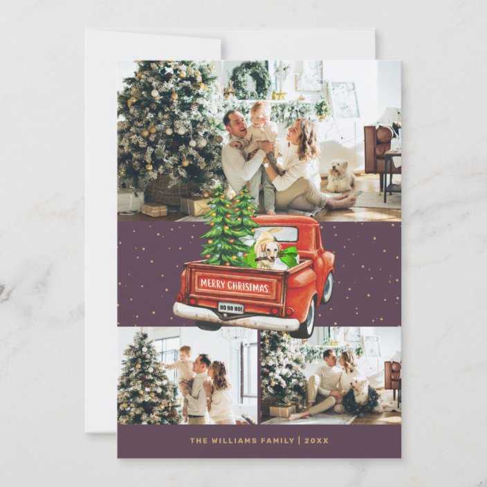 Labrador Dog Red Truck Purple Photo Christmas