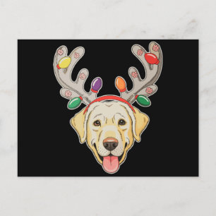 Labrador Dog Reindeer Antlers Christmas Lights Holiday Postcard
