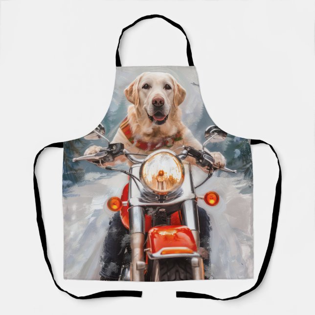 Labrador Dog Riding Motorcycle Christmas Apron (Front)