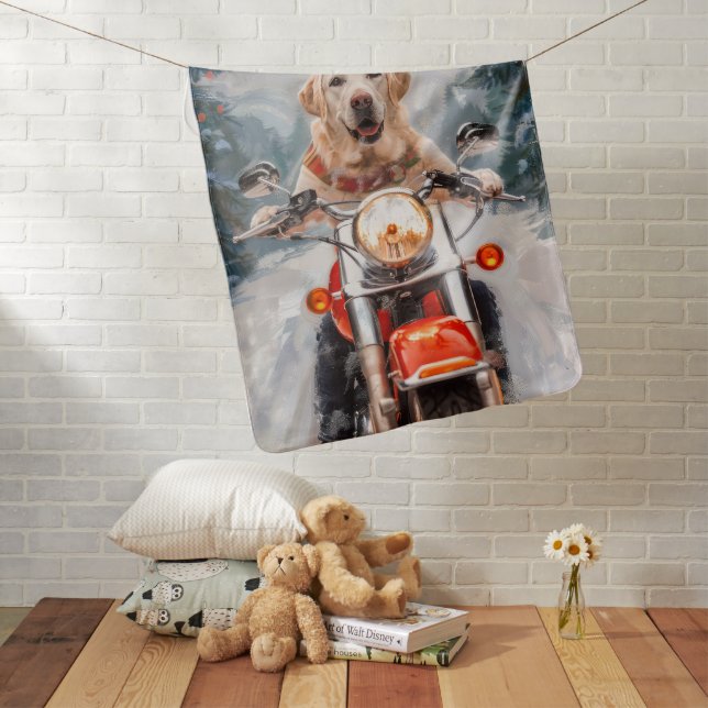 Labrador Dog Riding Motorcycle Christmas Baby Blanket (In Situ)