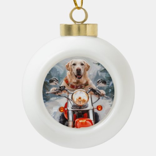 Labrador Dog Riding Motorcycle Christmas Ceramic Ball Christmas Ornament