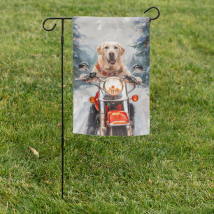 Labrador Dog Riding Motorcycle Christmas Garden Flag