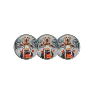 Labrador Dog Riding Motorcycle Christmas Golf Ball Marker