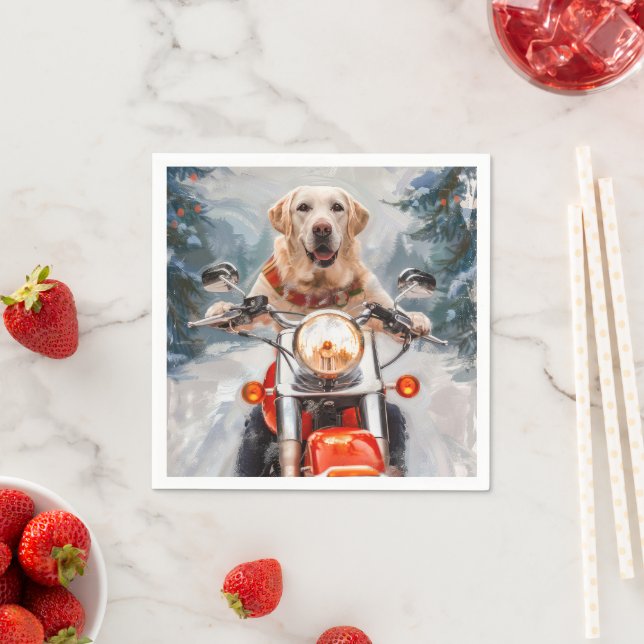 Labrador Dog Riding Motorcycle Christmas Napkins (Insitu)