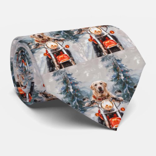 Labrador Dog Riding Motorcycle Christmas Neck Tie