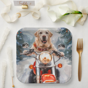 Labrador Dog Riding Motorcycle Christmas Paper Plates