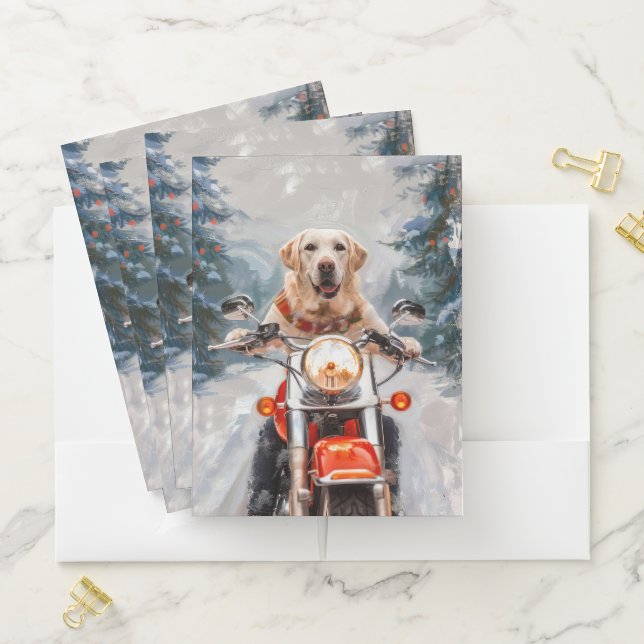 Labrador Dog Riding Motorcycle Christmas Pocket Folder (In Situ)