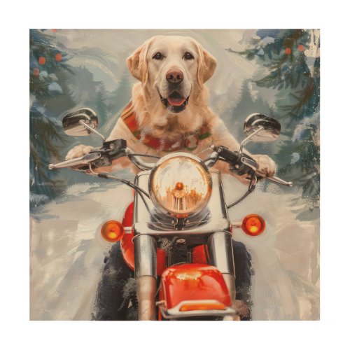 Labrador Dog Riding Motorcycle Christmas Wood Wall Art