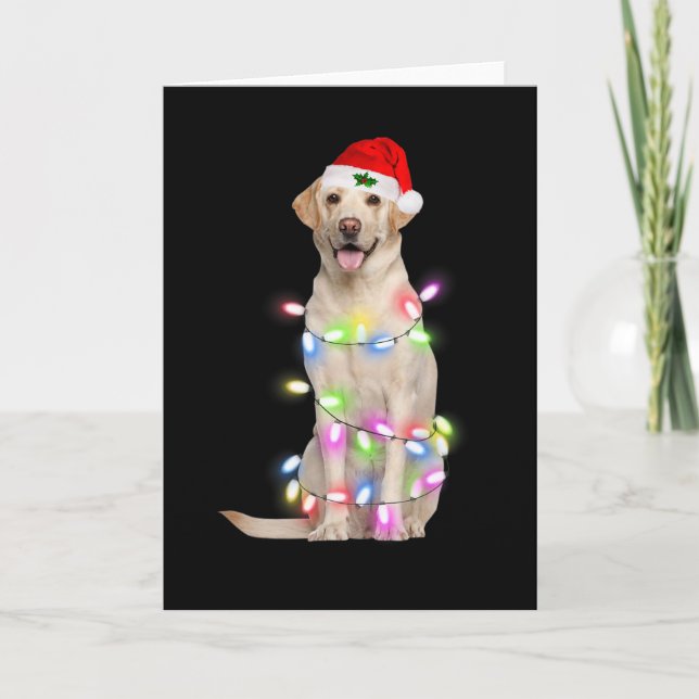 Labrador Dog Santa Christmas Tree Lights Xmas Boys Card (Front)