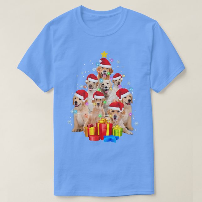 Labrador Dog Santa Hat Christmas Tree Lights Xmas  T-Shirt (Design Front)