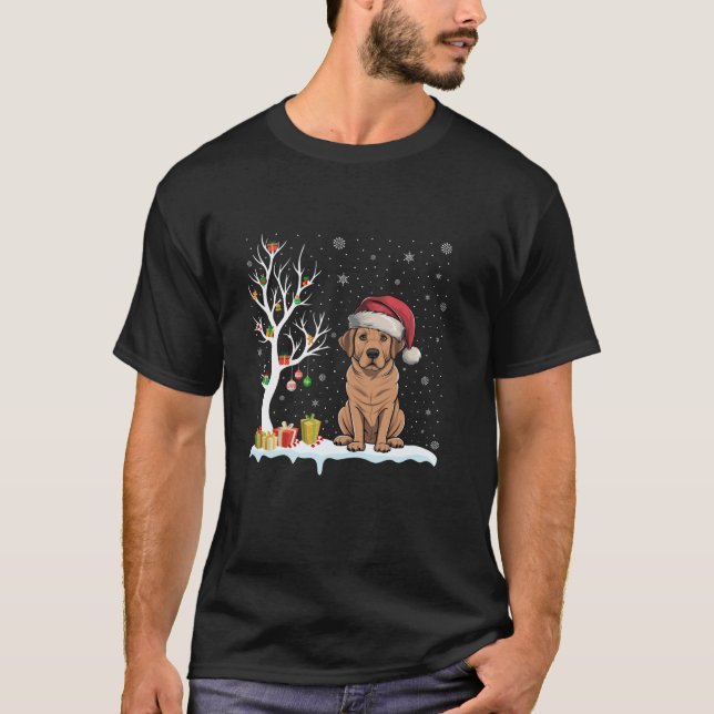 Labrador Dog Santa Hat Festive Tree Light Christma T-Shirt (Front)