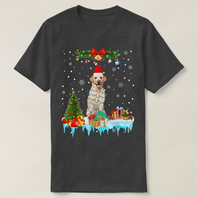 Labrador Dog Santa Hat Reindeer Christmas Lights  T-Shirt (Design Front)