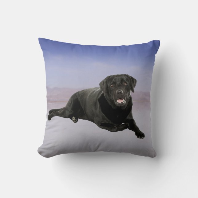 Labrador Dog Sitting on Beach Throw Pillow (Front)