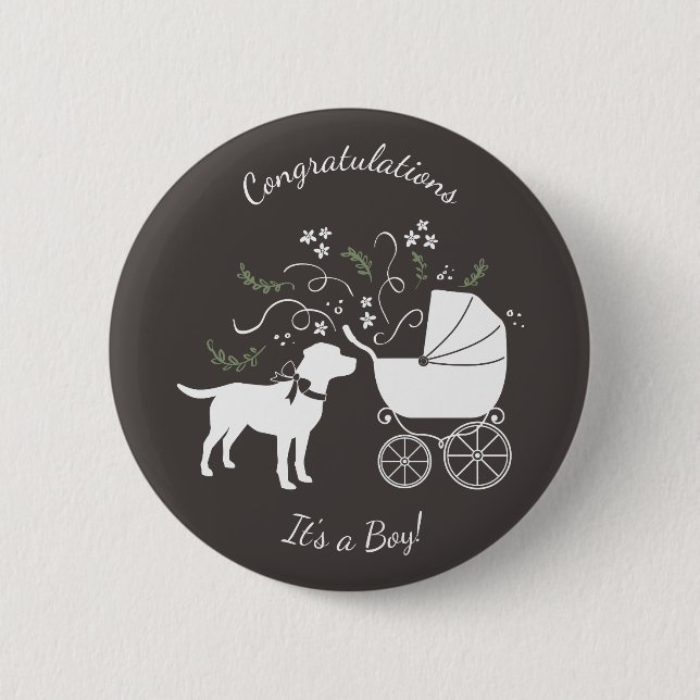 Labrador Dog Theme Baby Shower Gender Neutral Button (Front)