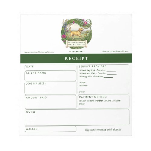 Labrador Dog Walker Custom Receipt Pad Book