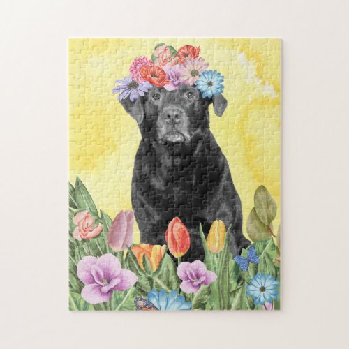 Labrador Dog with Flowers Spring Jigsaw Puzzle