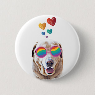 Labrador Dog with Hearts Valentine's Day Button