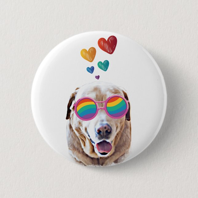 Labrador Dog with Hearts Valentine's Day Button (Front)