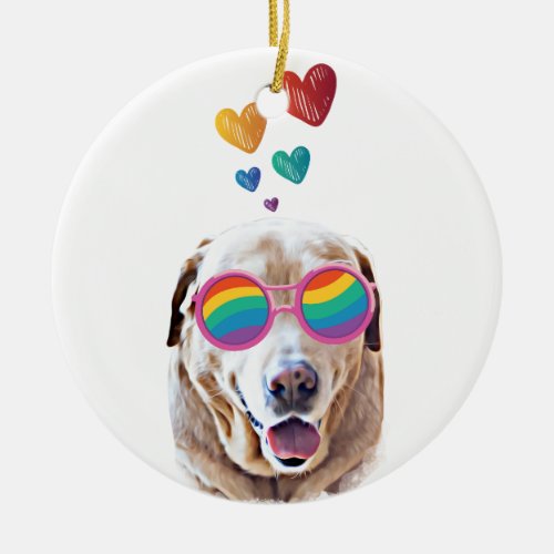 Labrador Dog with Hearts Valentines Day Ceramic Ornament