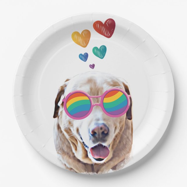 Labrador Dog with Hearts Valentine's Day Paper Plates (Front)